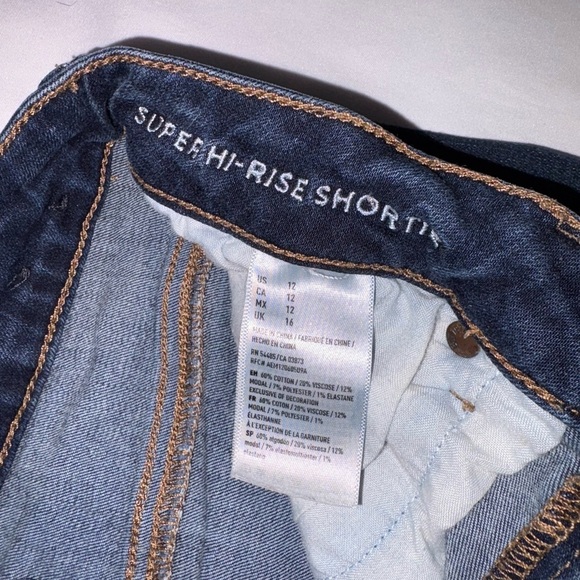 American Eagle Size 12 Dark Wash Super Hi Rise Shortie Super Stretch Jean Shorts - Picture 7 of 8